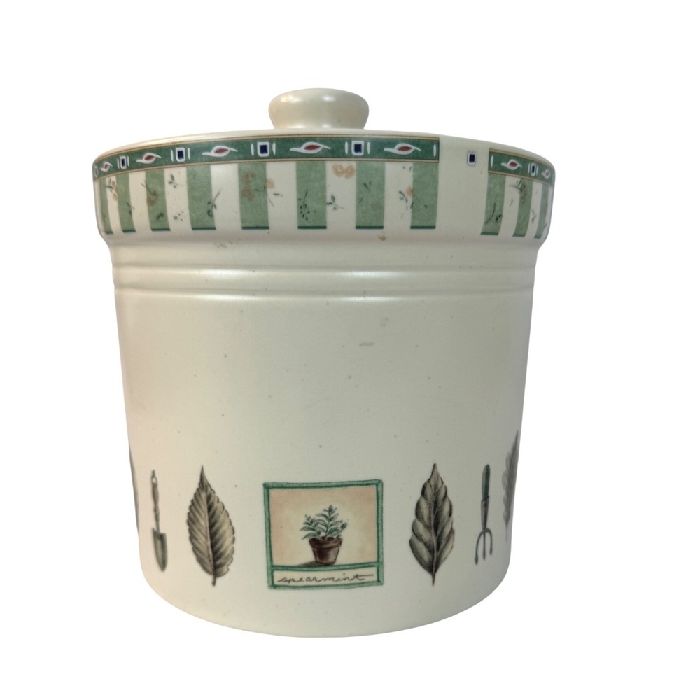 Pfaltzgraff Naturewood Canister Medium Cream Botanical Garden Herb Stoneware